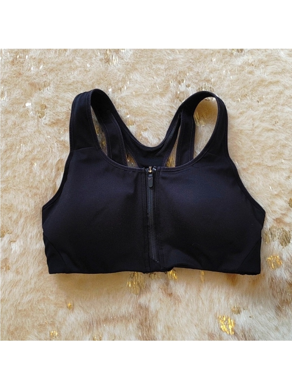 Nike Black white Front-Zip Racerback Sports Bra